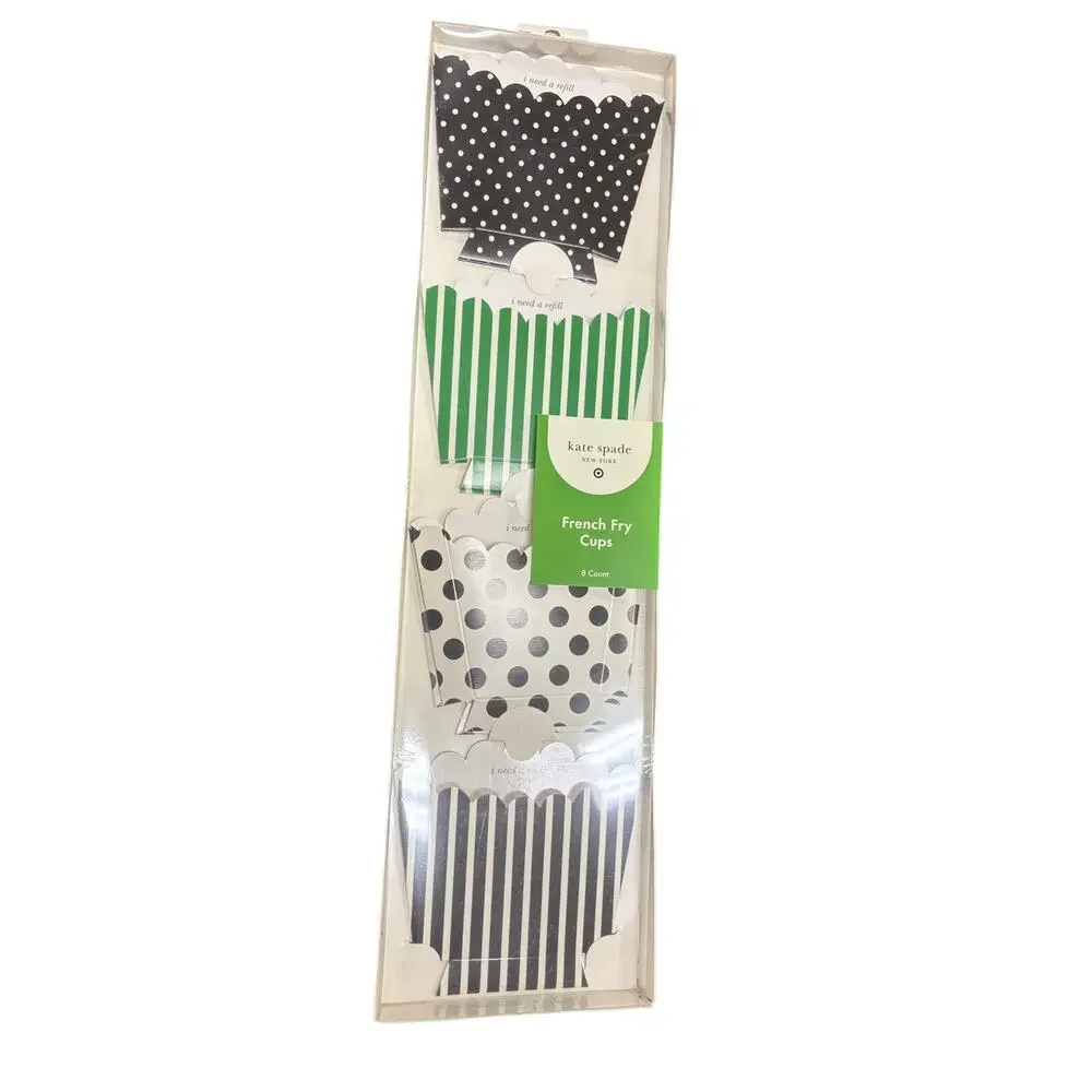 Kate Spade Paper French Fry cups 8/pack black white 4 packs total or 32 cups